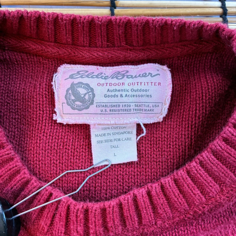 Eddie Bauer Mens Large Tall Red Cotton Crew Neck Sweater Outdoor Outfitter L T - Picture 6 of 9